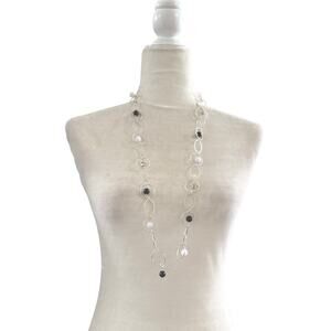SO NWT Long Black and White Stars Necklace 34”